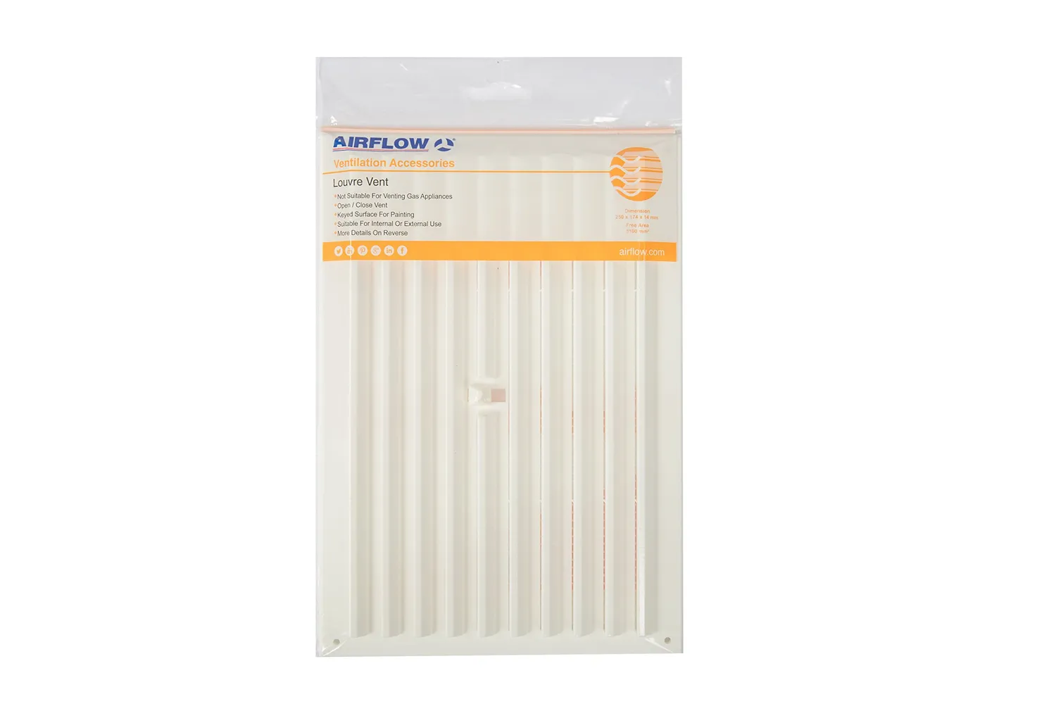 Airflow griglia 250x174 mm con zanzariera verniciabile