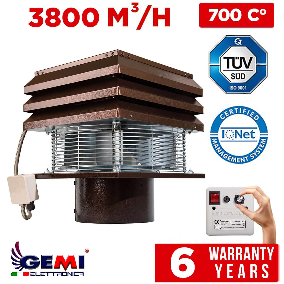 Gemi Aspiratore Camino Professionale 20 cm Tondo 700°C