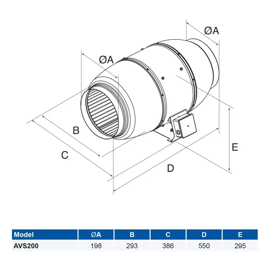 Airflow Aventa 200 mm aspiratore in linea 1020 m3/h