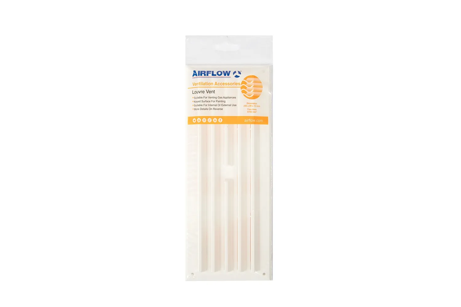 Airflow griglia 250x174 mm con zanzariera verniciabile