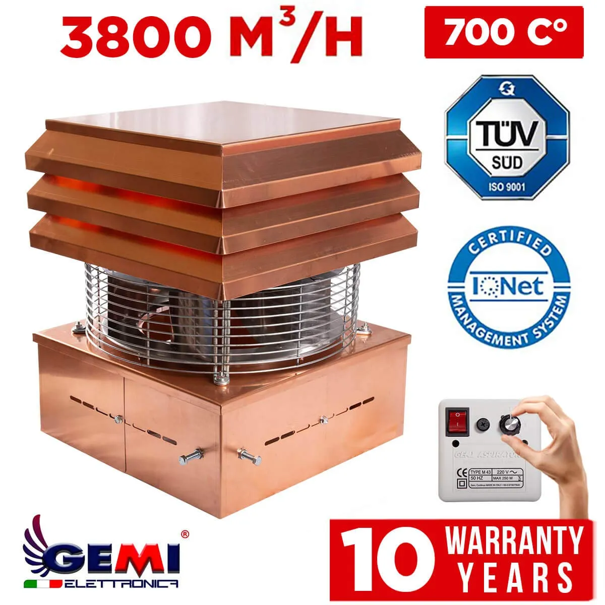 GEMI Tirafumo Professionale Rame Aspiratore Camino 3800 m³/h