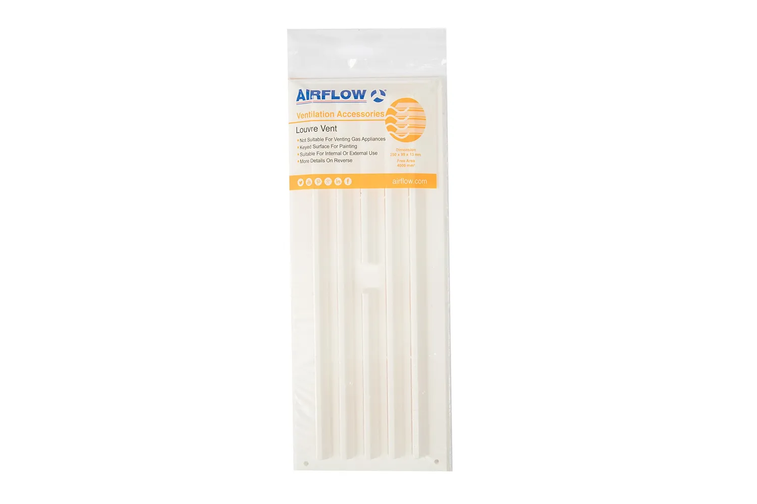 Airflow griglia 250x174 mm con zanzariera verniciabile