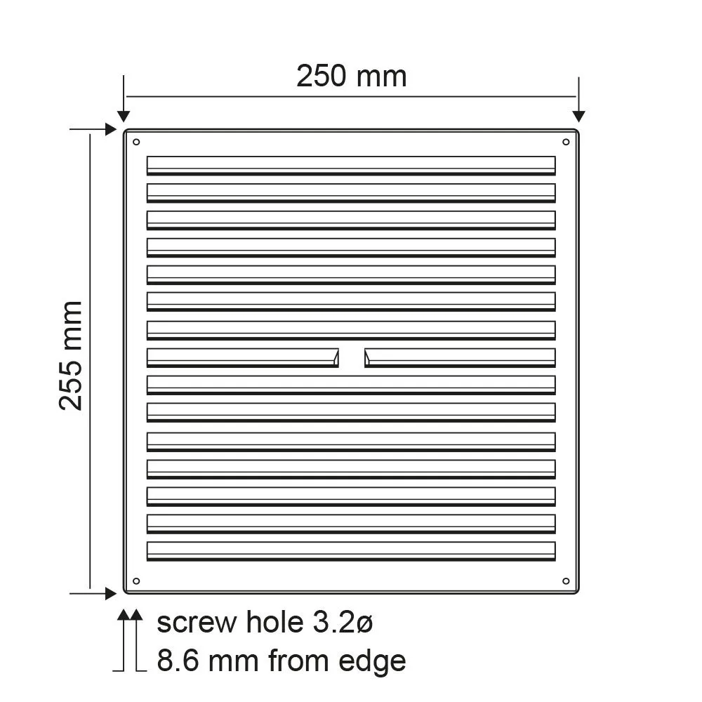Airflow Griglia Ventilazione 250x256 Senza Zanzariera Verniciabile