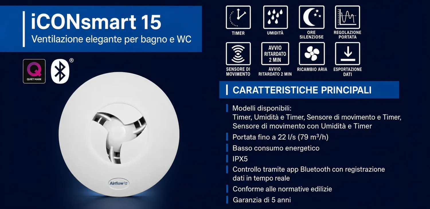 Airflow iCONsmart 15 MST Aspiratore Bagno 100 mm PIR Timer