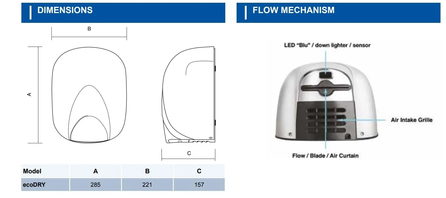 Airflow ecoDry 1100 asciugamani elettrico bianco 1100W