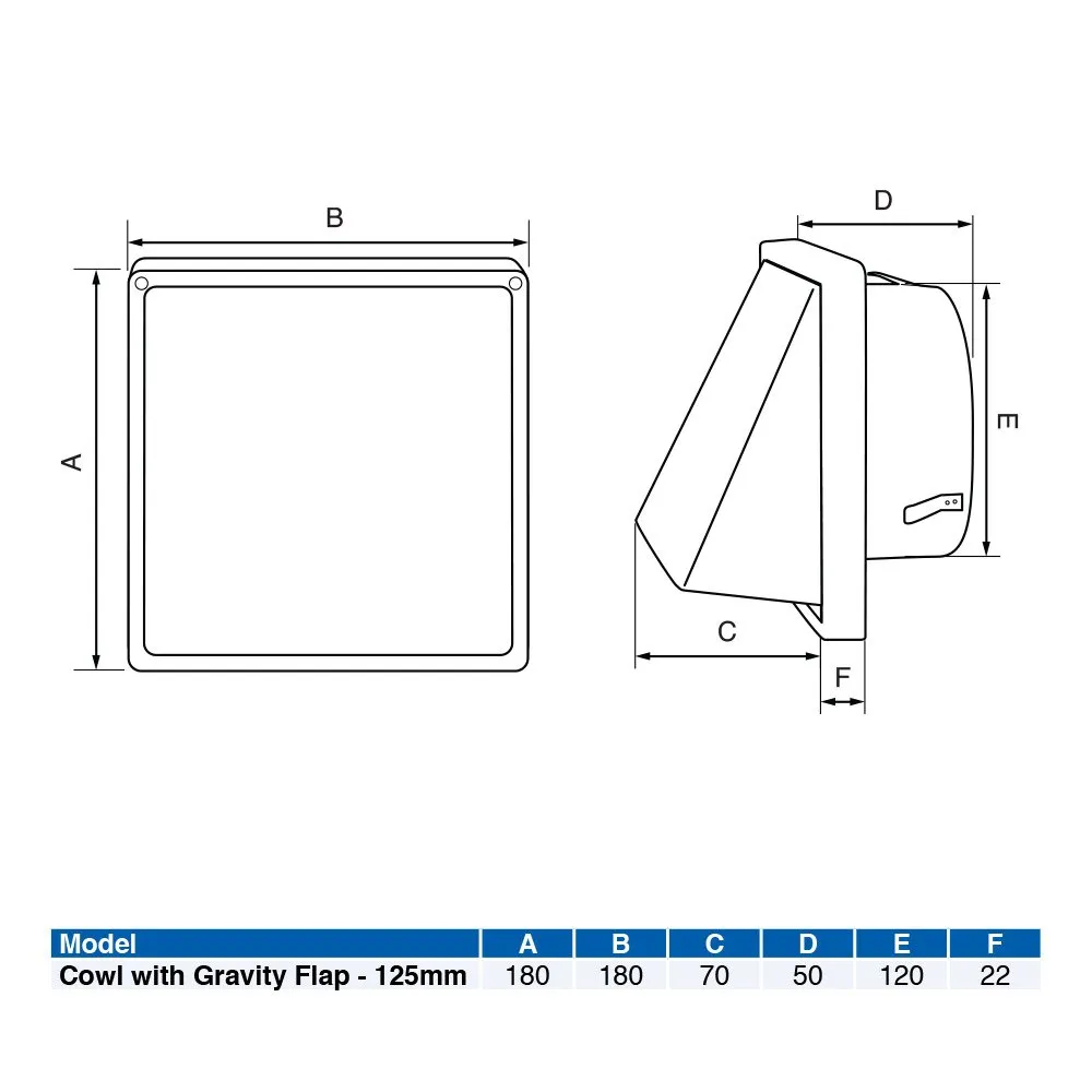 Airflow 9041230 Presa Aria Inox Quadrata 125 mm Antivolto