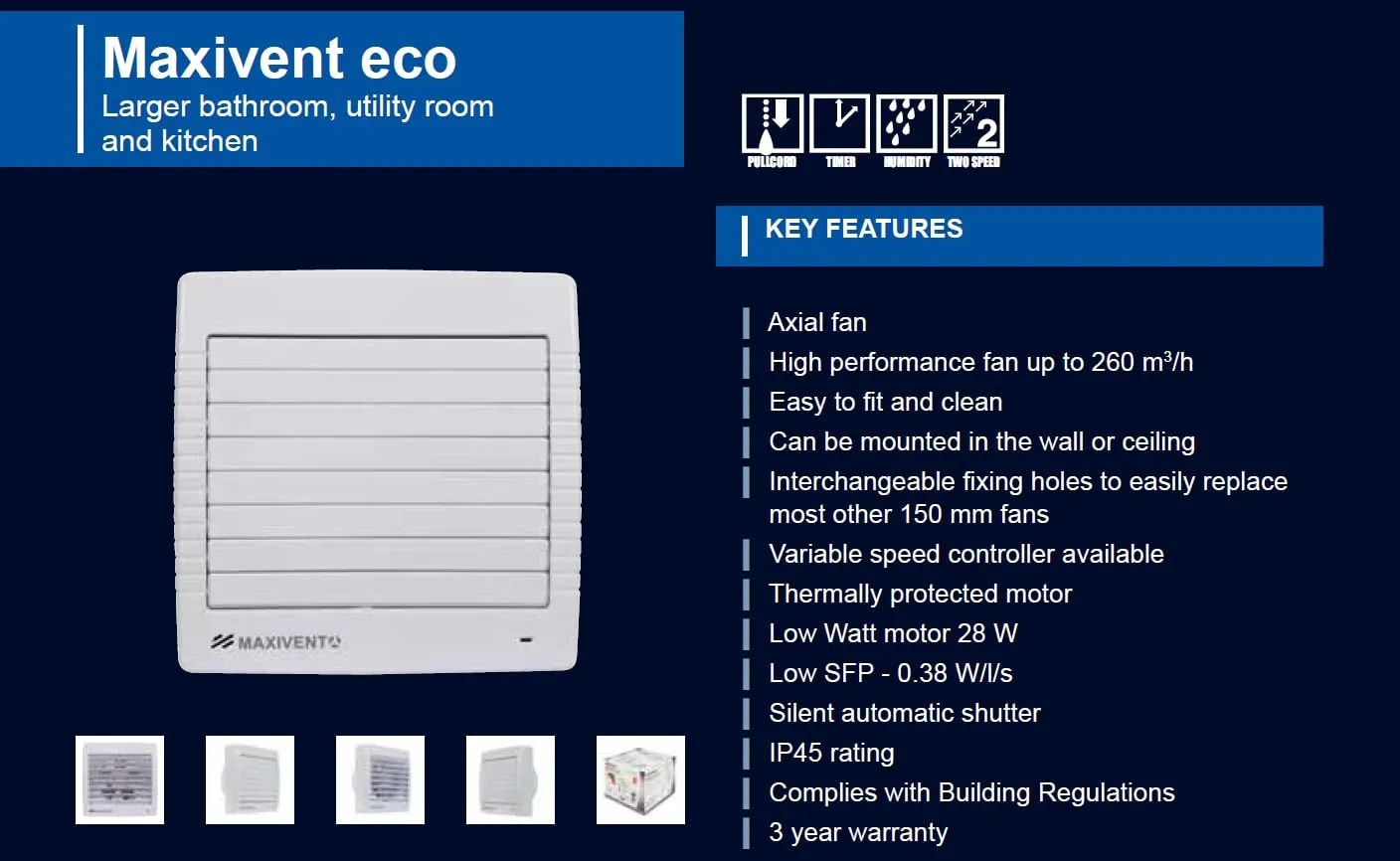 Airflow MaxiVent 150 Ventilatore Estrattore con Sensore Umidità