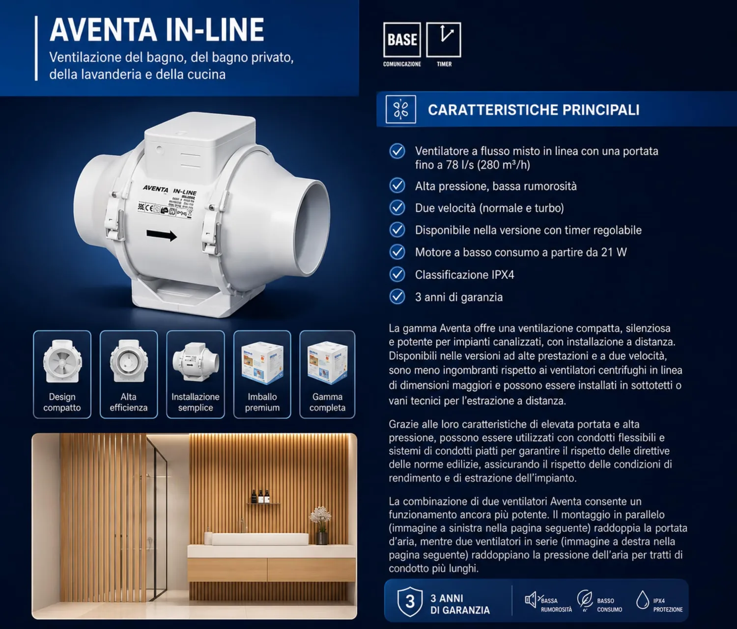 Airflow Aventa 100B Estrattore In Linea 100 mm Basic 2 Velocità