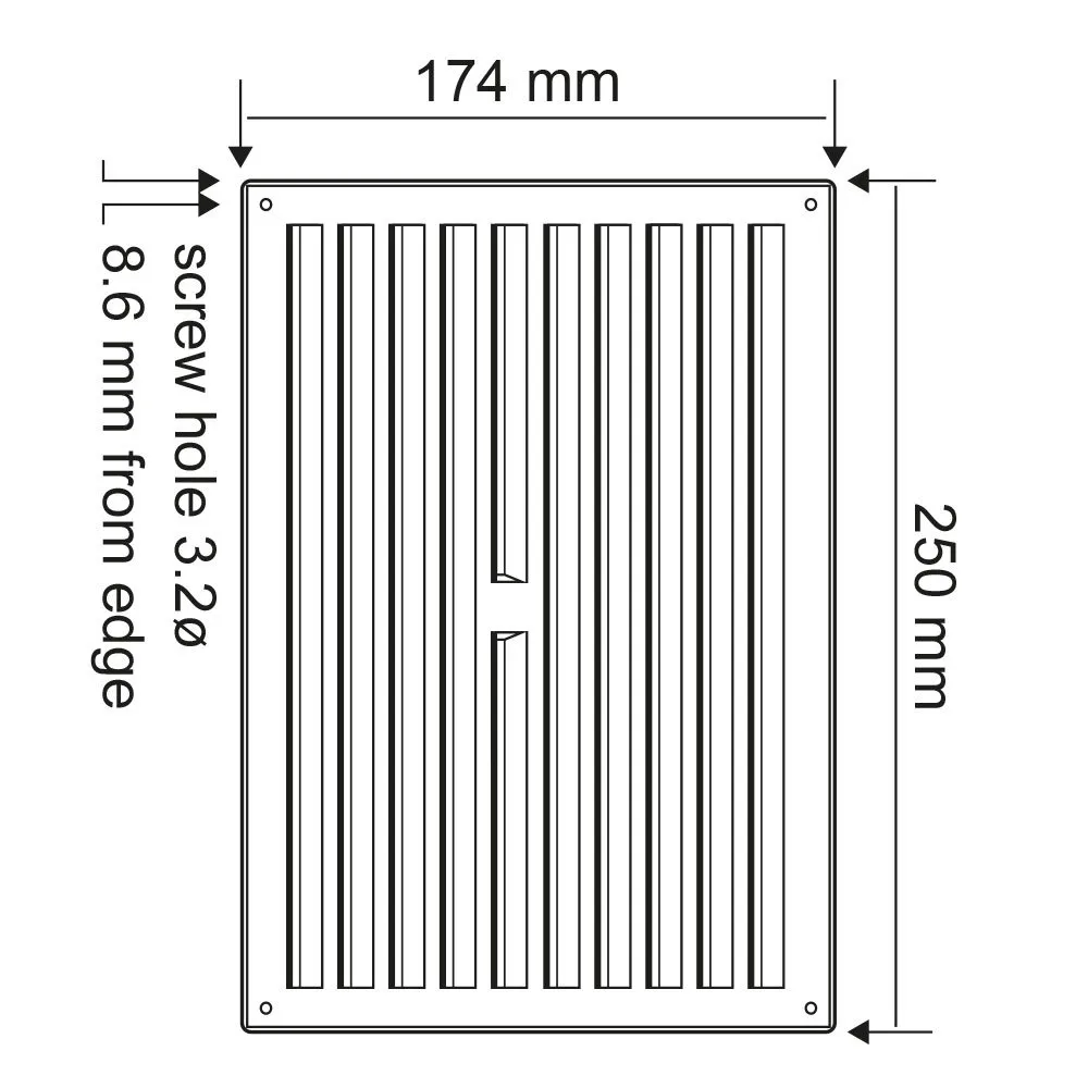 Airflow griglia 250x174 mm con zanzariera verniciabile