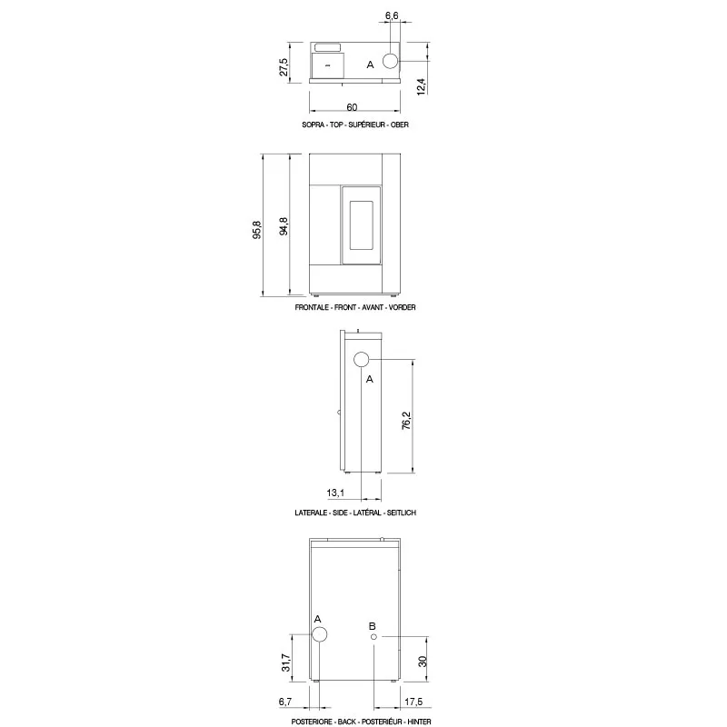 Cadel Spirit 5,2 kW stufa a pellet ermetica in acciaio