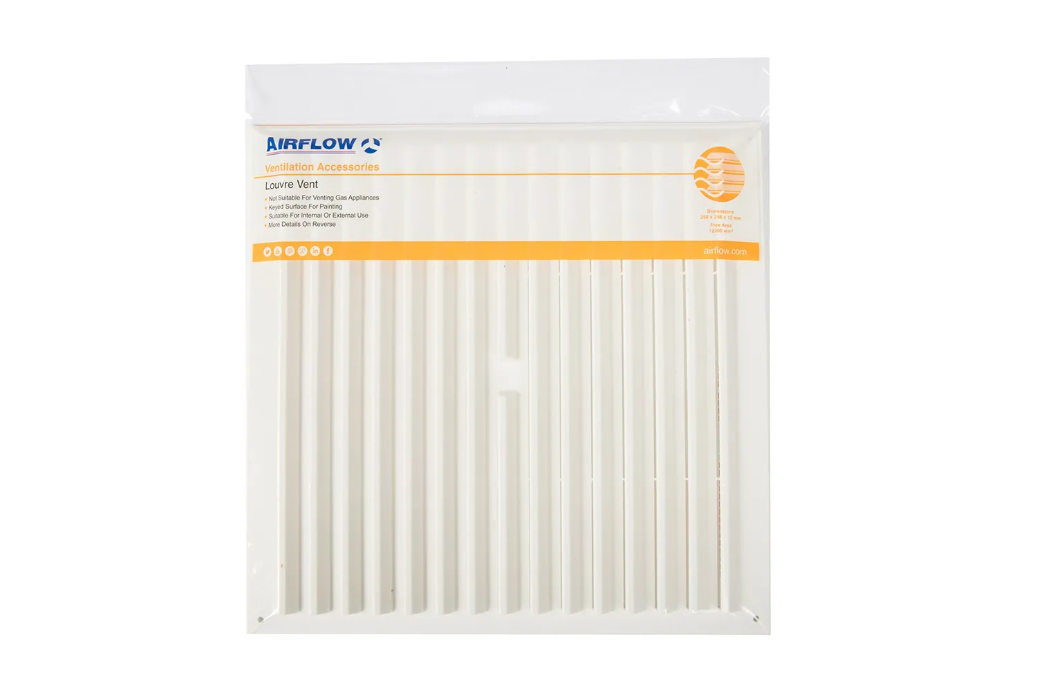 Airflow griglia 250x174 mm con zanzariera verniciabile