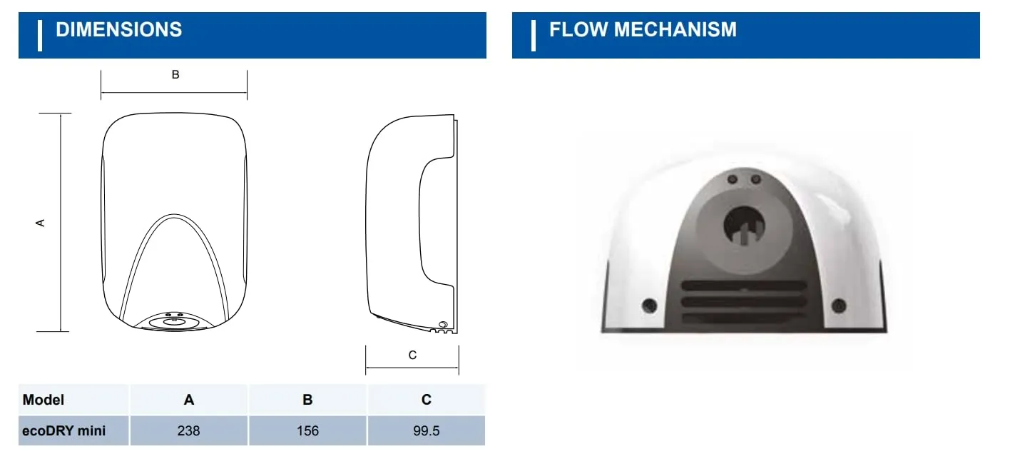 Airflow ecoDry Mini asciugamani elettrico bianco ABS