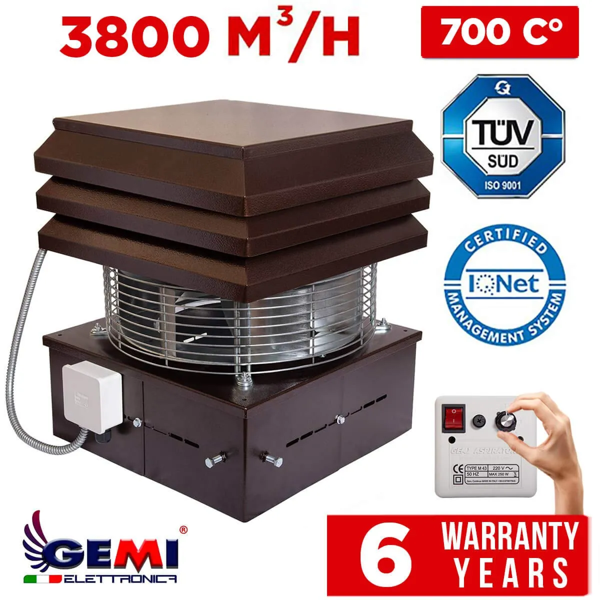 Gemi Aspiratore Camino Professionale 6 Velocità 3800 m3/h