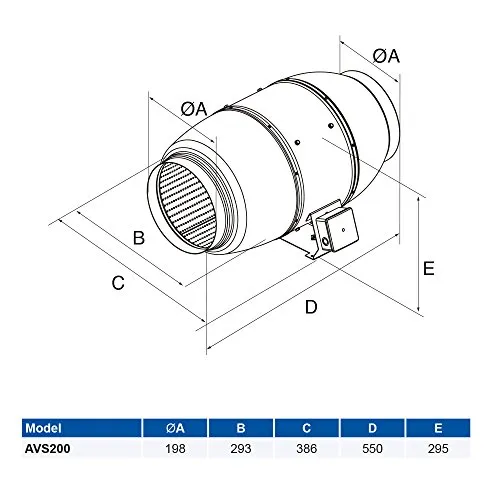Airflow Aventa 200 mm aspiratore in linea 1020 m3/h